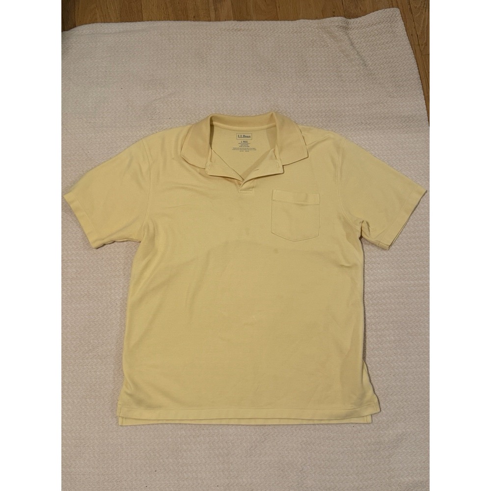 L.L.Bean Men's Yellow Polo Shirt L Regular Short Sleeve Collared Solid Pocket